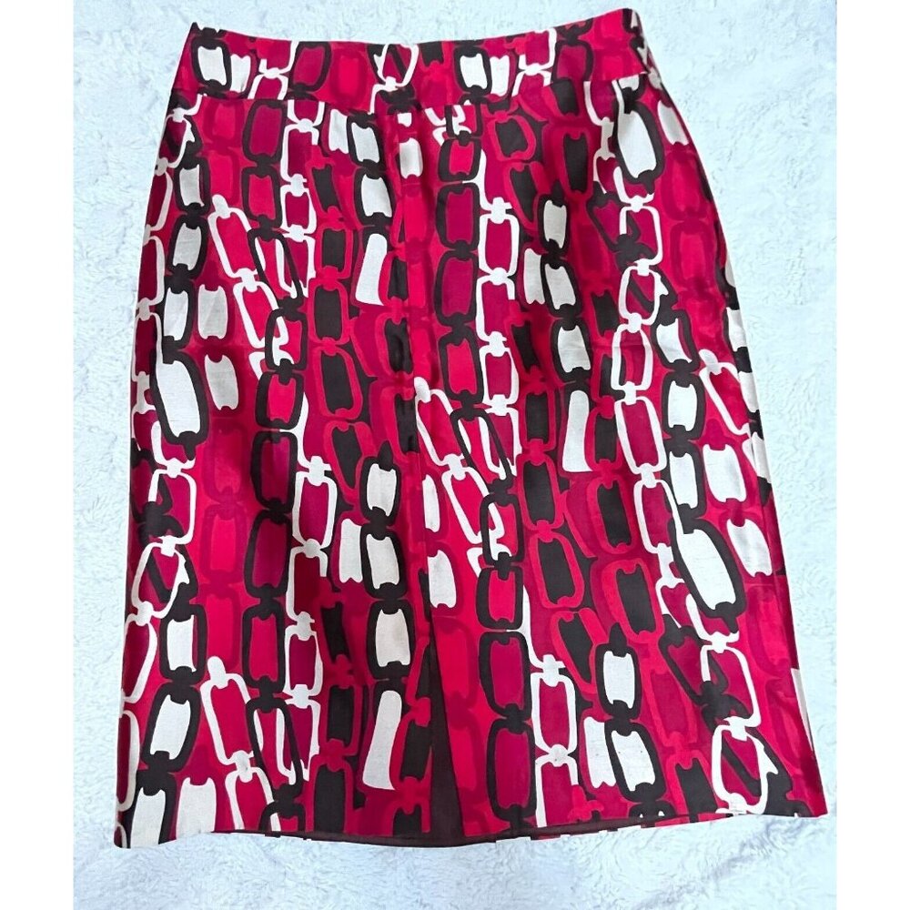 Edward An Skirt Womens Size 6 Pink White Printed Work Career Pencil Zip Back